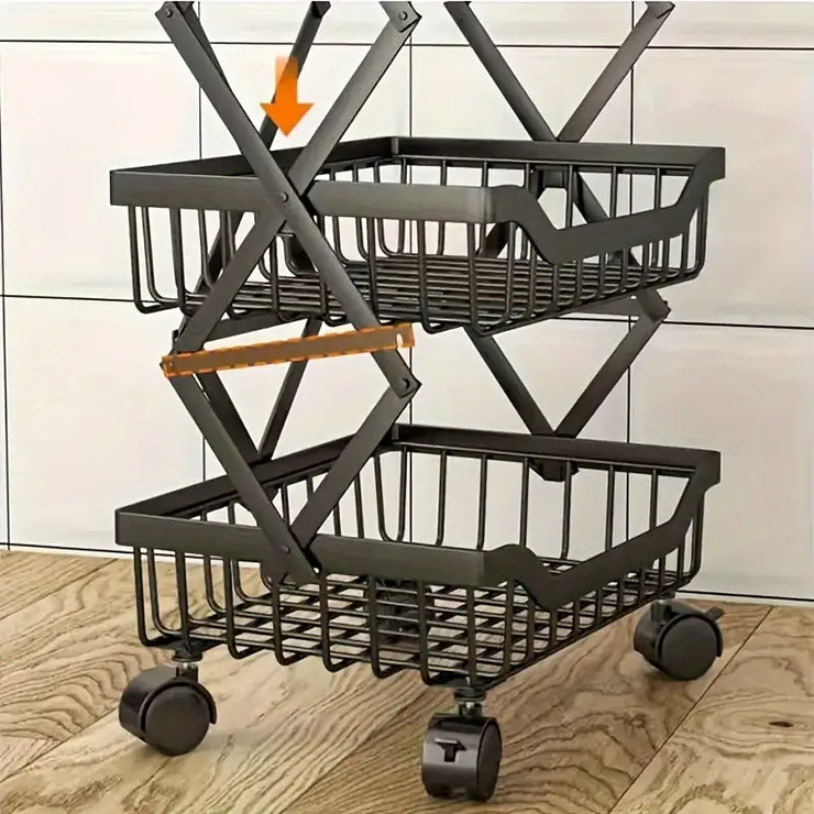 4/5-Tier Foldable Kitchen Fruit Basket with Wheels