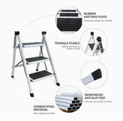 Foldable 3-Step Ladder with Wide Anti-Slip Pedal