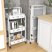 No-Assembly Foldable 3-Tier Metal Utility Rolling Cart