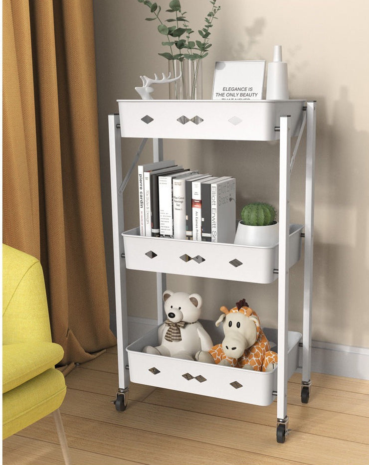 No-Assembly Foldable 3-Tier Metal Utility Rolling Cart