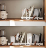 Expandable Cookware Organizer Rack – 7 Adjustable Dividers for Custom Storage