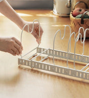 Expandable Cookware Organizer Rack – 7 Adjustable Dividers for Custom Storage