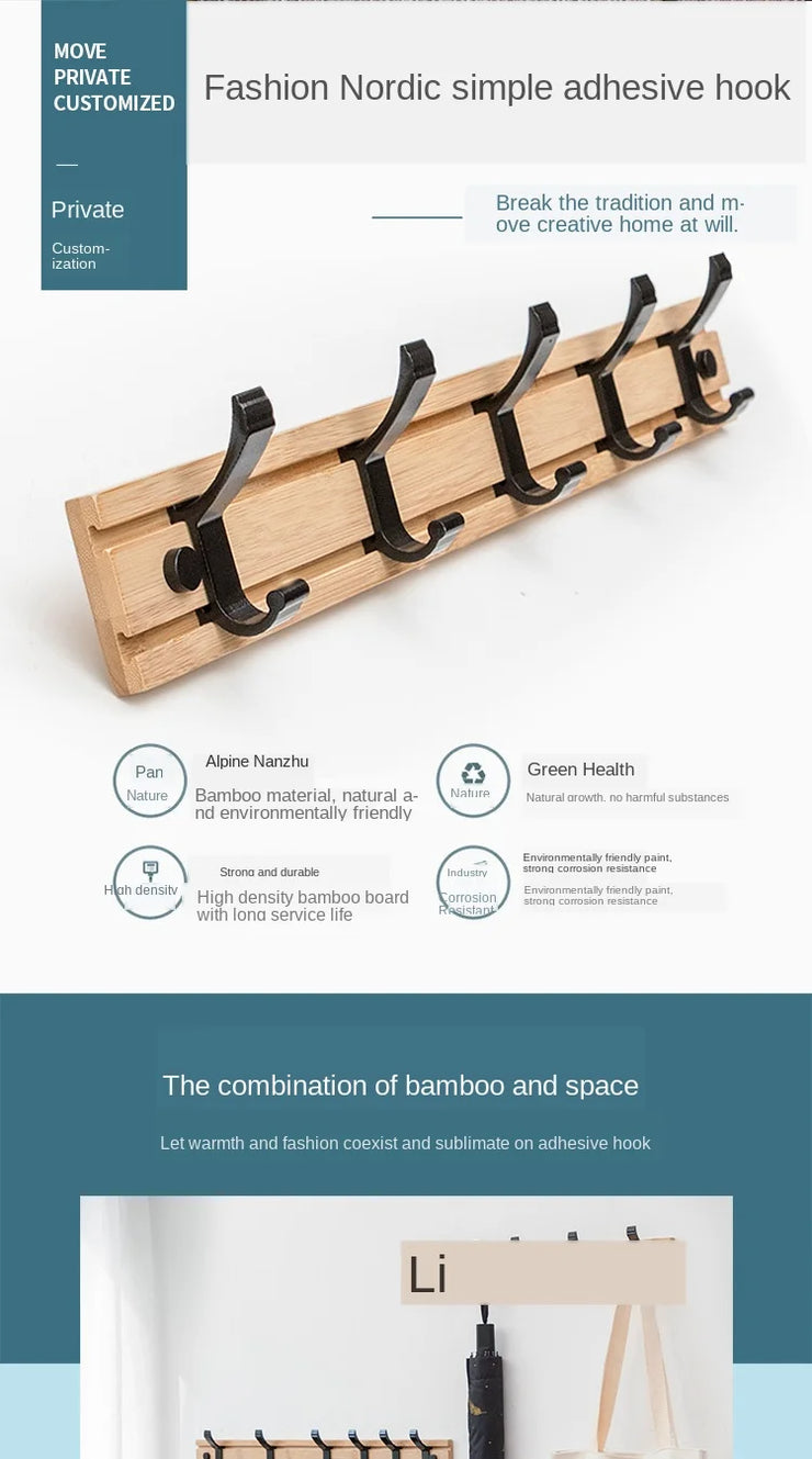 Foldable Coat Rack Bamboo Hallway Hat Hook Hanger Bedroom Door Wall-Mounting Hook Corner Room Kitchen Toilet Wall Brack Hook