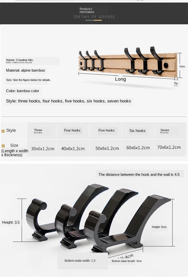 Foldable Coat Rack Bamboo Hallway Hat Hook Hanger Bedroom Door Wall-Mounting Hook Corner Room Kitchen Toilet Wall Brack Hook