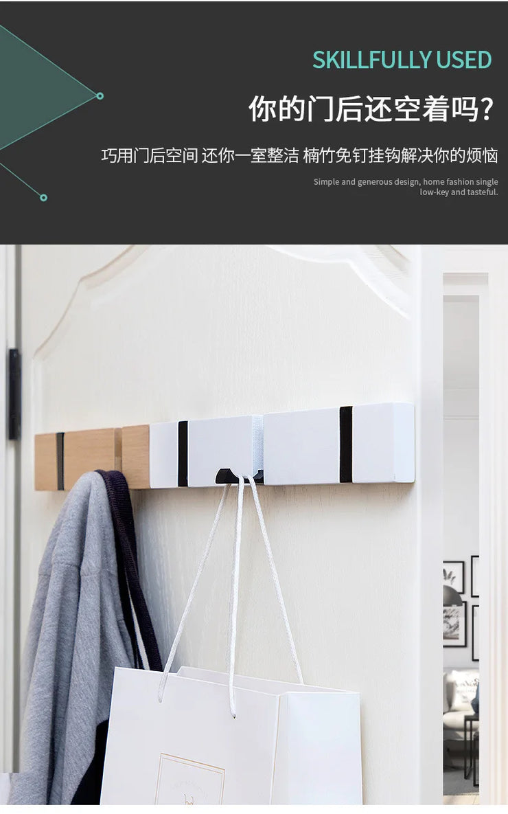 Foldable Coat Rack Bamboo Hallway Hat Hook Hanger Bedroom Door Wall-Mounting Hook Corner Room Kitchen Toilet Wall Brack Hook