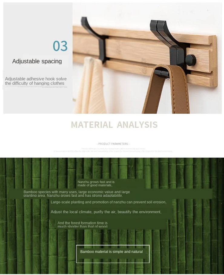 Foldable Coat Rack Bamboo Hallway Hat Hook Hanger Bedroom Door Wall-Mounting Hook Corner Room Kitchen Toilet Wall Brack Hook