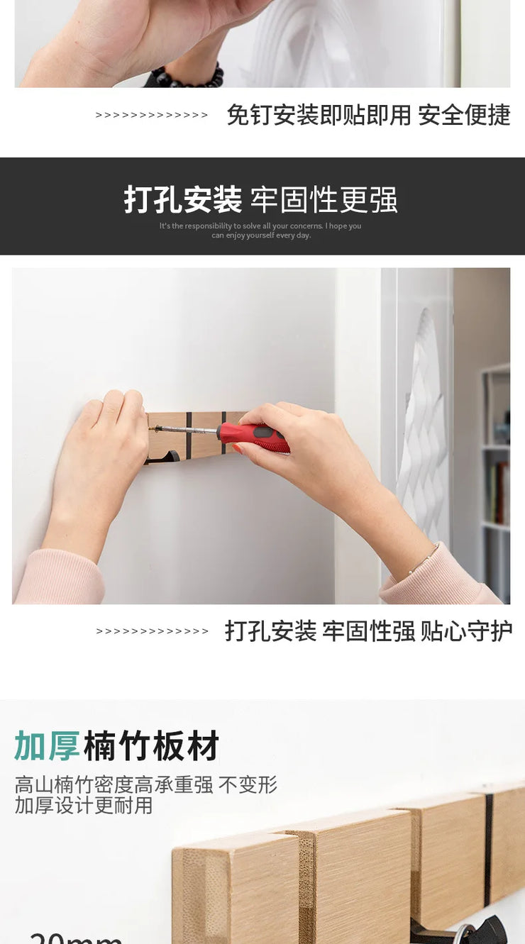 Foldable Coat Rack Bamboo Hallway Hat Hook Hanger Bedroom Door Wall-Mounting Hook Corner Room Kitchen Toilet Wall Brack Hook