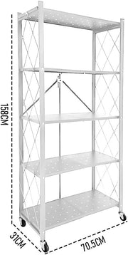 5-Tier No-Assembly Folding Shelf with Wheels – Stackable Storage Rack for Closet, Bedroom, Living Room – Portable & Easy Assembly – Space-Saving Organizer