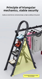 Multifunctional Folding Ladder – Space-Saving Herringbone Design, Dual-Purpose Clothes Rack for Home Use
