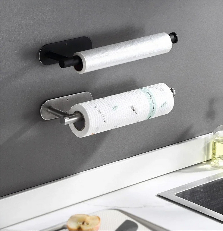 Stainless Steel Silver / Black Paper Towel Wipe Hanging Rack Can Store Cling Film Wipes Roll Paper Rack For The Kitchen Bathroom