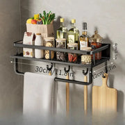 30/40/50CM Kitchen Rack Wall-mounted Spice Storage Rack with Hook Rod Kitchen Utensils Shovel Hook Rack Kitchen Accessories