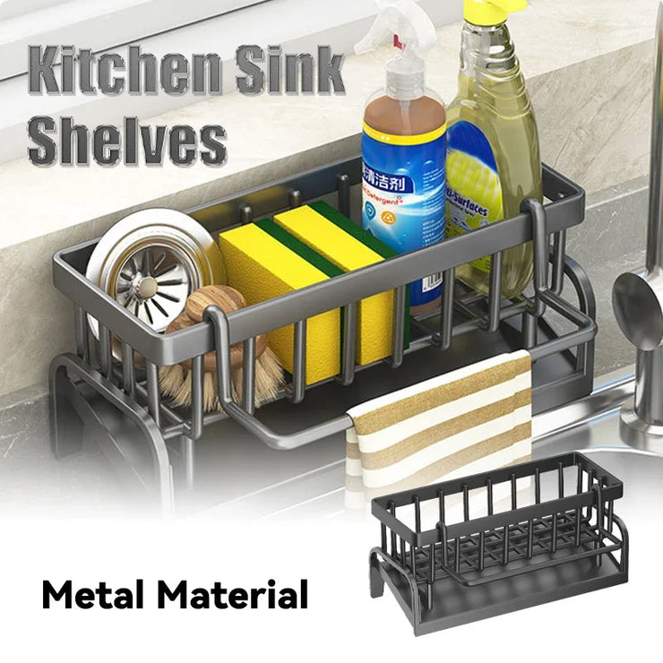 Kitchen Sink Organizer Rack – Sponge, Soap & Towel Holder, Drainage Shelf for Kitchen Accessories