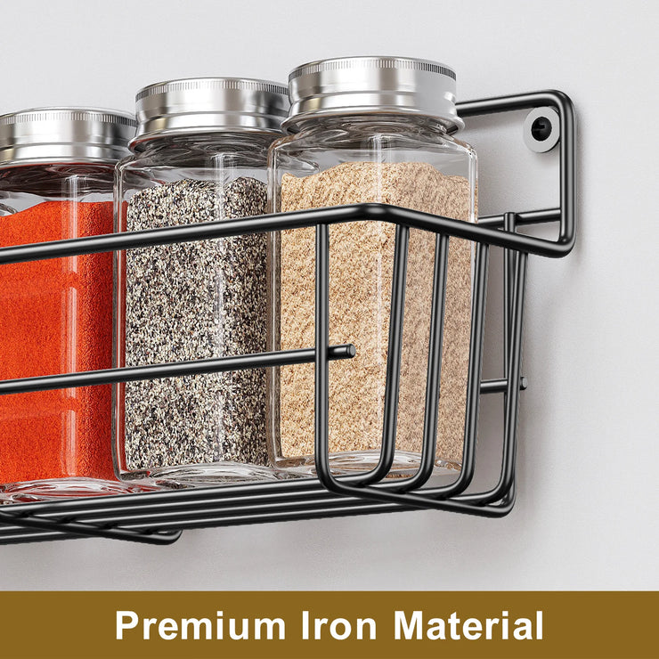 5PCS Adhesive Spices Storage Rack Black Iron Cabinet Organizer Wall Mounted Kitchen Shelves Household Multi-function Accessories