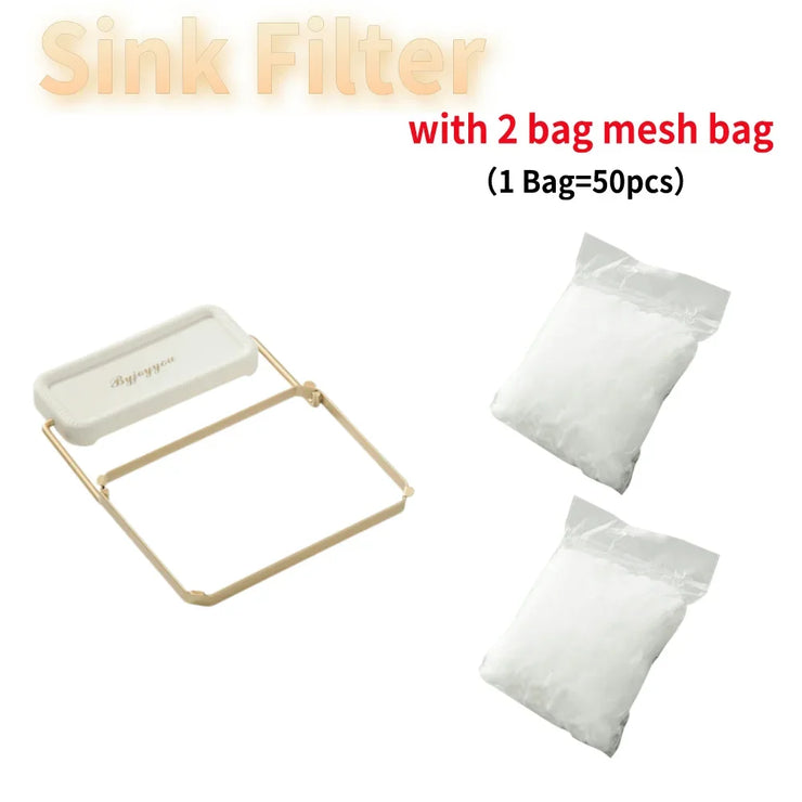 Kitchen Sink Filter Rack Foldable Sink Strainer Mesh Bag Stand Waste Garbage Net Shelf Anti-Clogging Disposable Garbage Mesh Bag