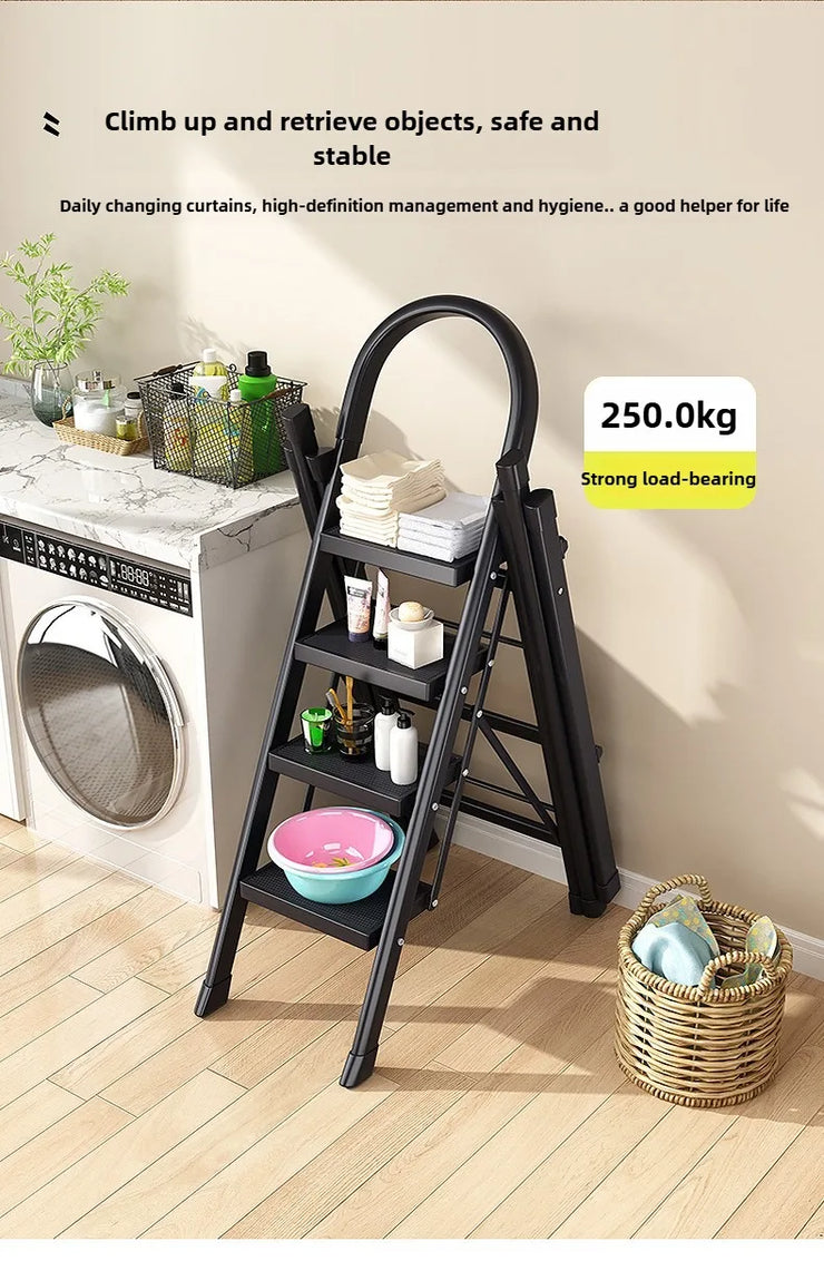Multifunctional Folding Ladder – Space-Saving Herringbone Design, Dual-Purpose Clothes Rack for Home Use