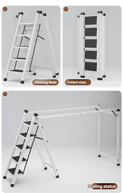 Multifunctional Folding Ladder with Retractable Clothes Rack – Zigzag Ladder for Home Use