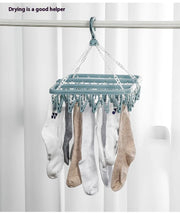 32 Clips Clothes Drying Hanger PP Windproof Clothespin for Underwear Sock Household Foldable Multi Functional Laundry Racks