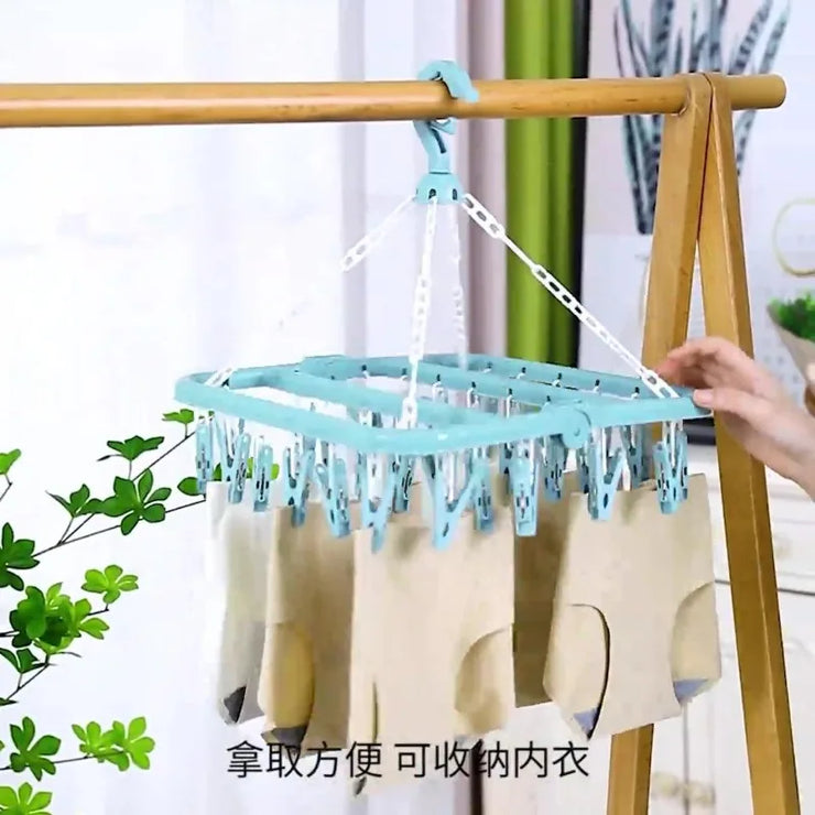 32 Clips Clothes Drying Hanger PP Windproof Clothespin for Underwear Sock Household Foldable Multi Functional Laundry Racks