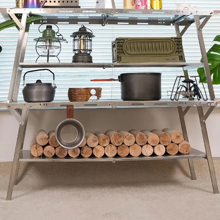 Folding Table Storage Rack Outdoor Furniture for Backyard Camping Picnic