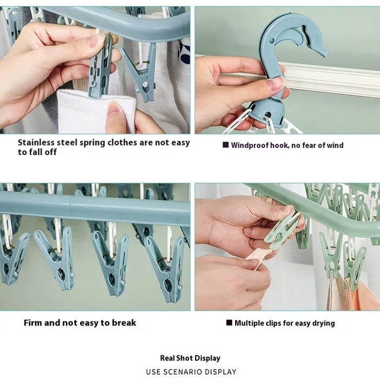 32 Clips Clothes Drying Hanger PP Windproof Clothespin for Underwear Sock Household Foldable Multi Functional Laundry Racks