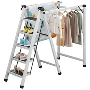Multifunctional Folding Ladder with Retractable Clothes Rack – Zigzag Ladder for Home Use