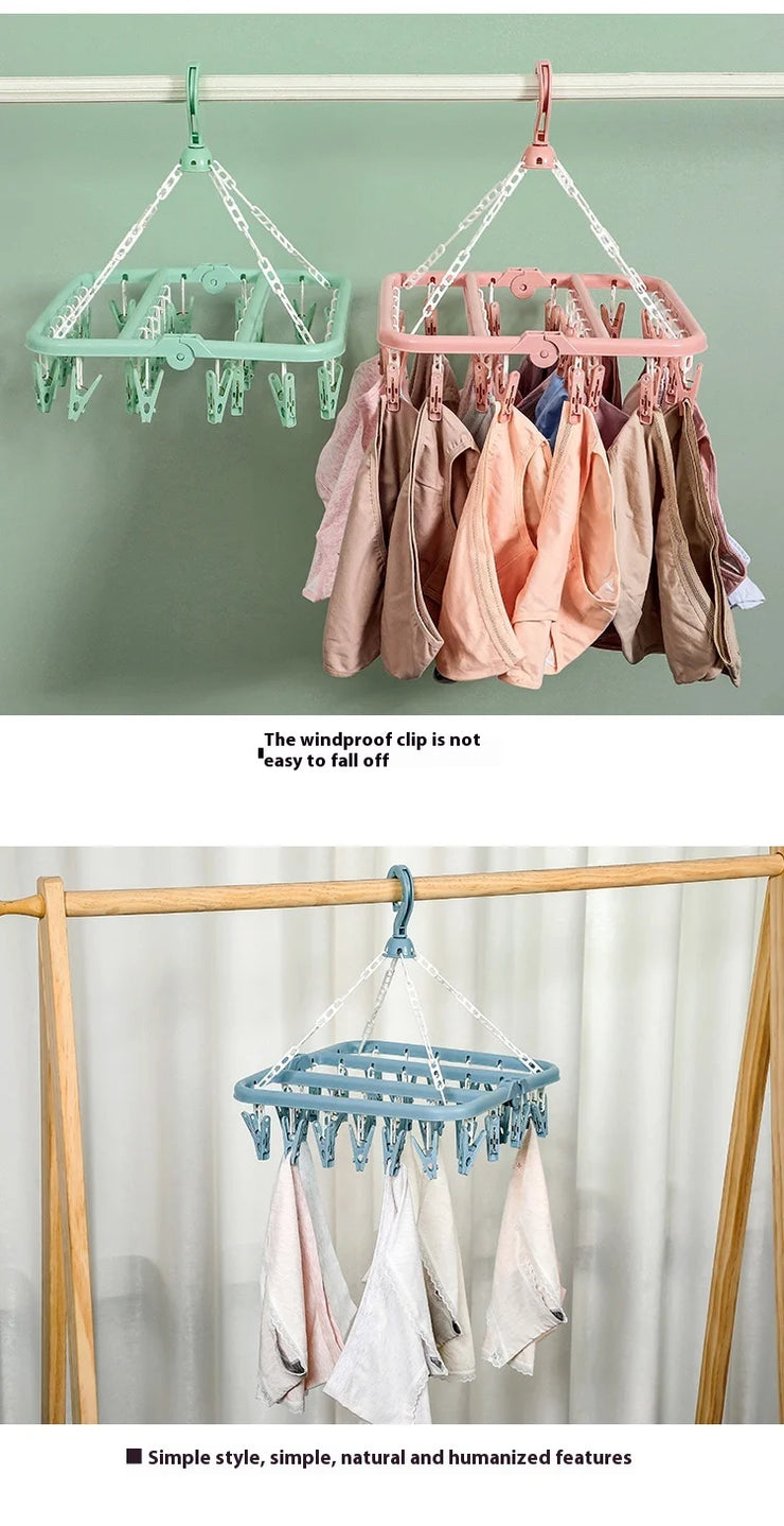 32 Clips Clothes Drying Hanger PP Windproof Clothespin for Underwear Sock Household Foldable Multi Functional Laundry Racks