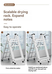 Multifunctional Folding Ladder with Retractable Clothes Rack – Zigzag Ladder for Home Use