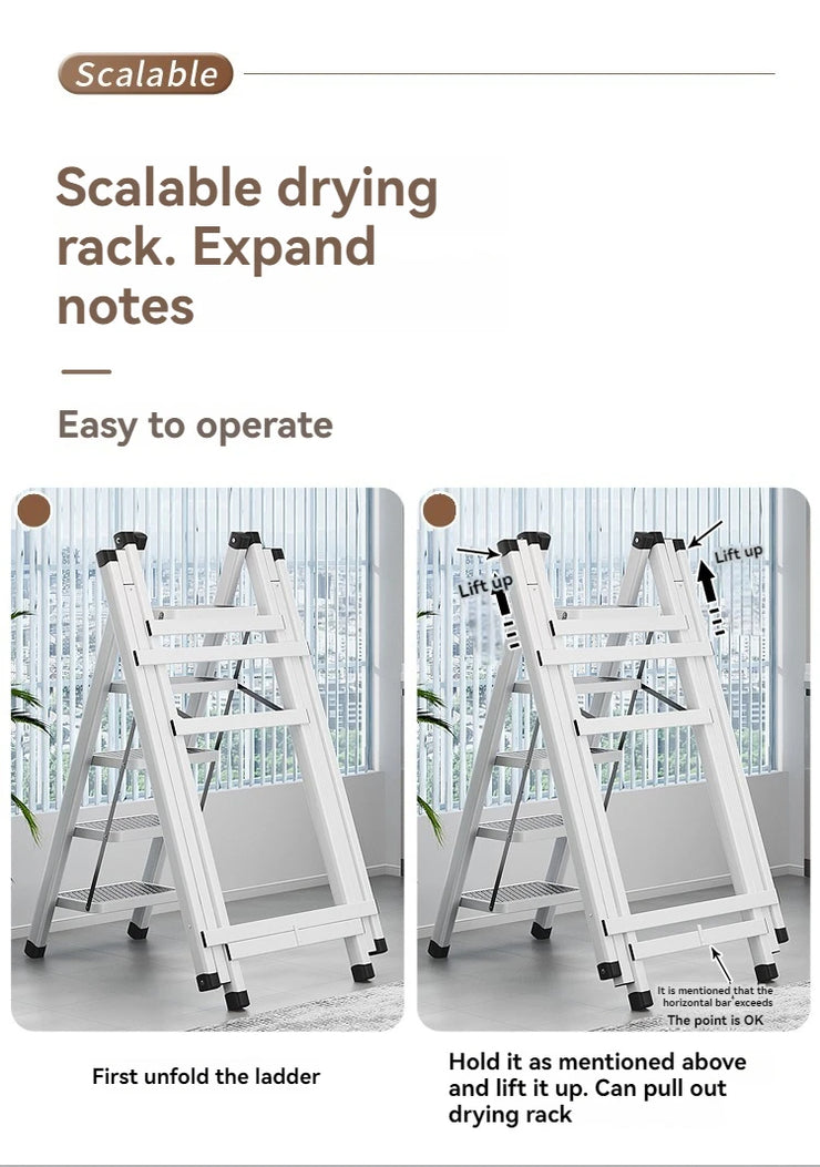 Multifunctional Folding Ladder with Retractable Clothes Rack – Zigzag Ladder for Home Use