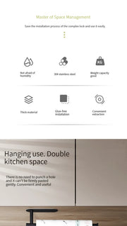 Stainless Steel Silver / Black Paper Towel Wipe Hanging Rack Can Store Cling Film Wipes Roll Paper Rack For The Kitchen Bathroom