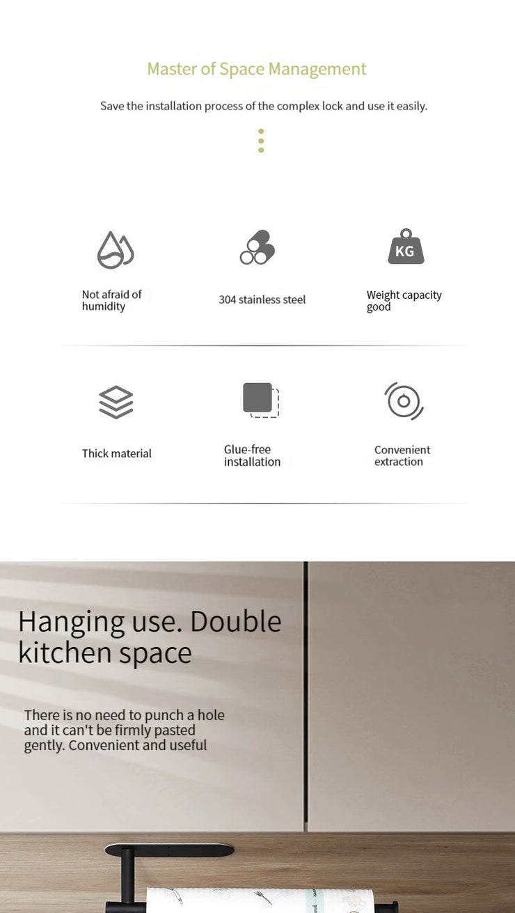 Stainless Steel Silver / Black Paper Towel Wipe Hanging Rack Can Store Cling Film Wipes Roll Paper Rack For The Kitchen Bathroom