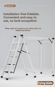 Multifunctional Folding Ladder with Retractable Clothes Rack – Zigzag Ladder for Home Use