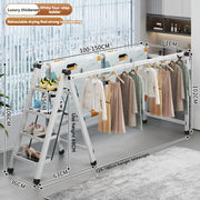 Multifunctional Folding Ladder with Retractable Clothes Rack – Zigzag Ladder for Home Use
