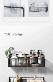 Bathroom Organiser Multifunctional Toiletries Organiser No-Punch Bathroom Shelf Bathroom Kitchen Wall Mount Storage Rack