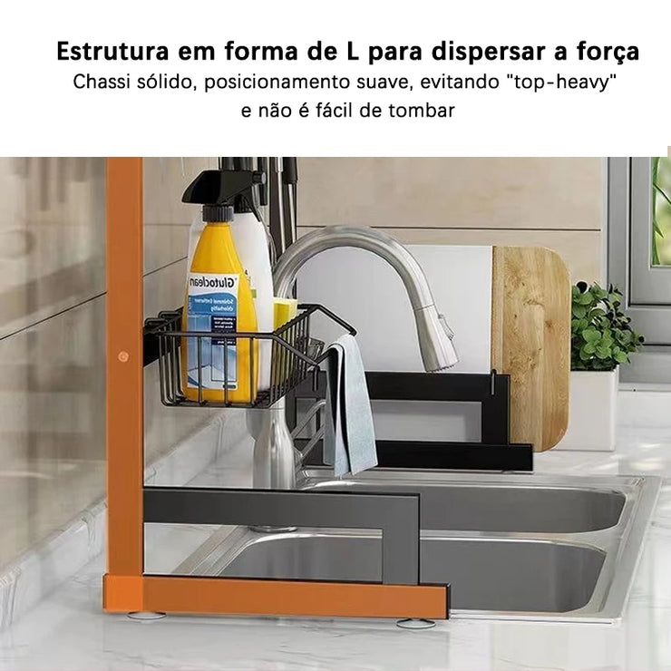 Premium Stainless Steel Kitchen Sink Rack with Cups and Cutter, Multi-functional Drain Organizer Shelf