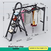 Multifunctional Folding Ladder – Space-Saving Herringbone Design, Dual-Purpose Clothes Rack for Home Use