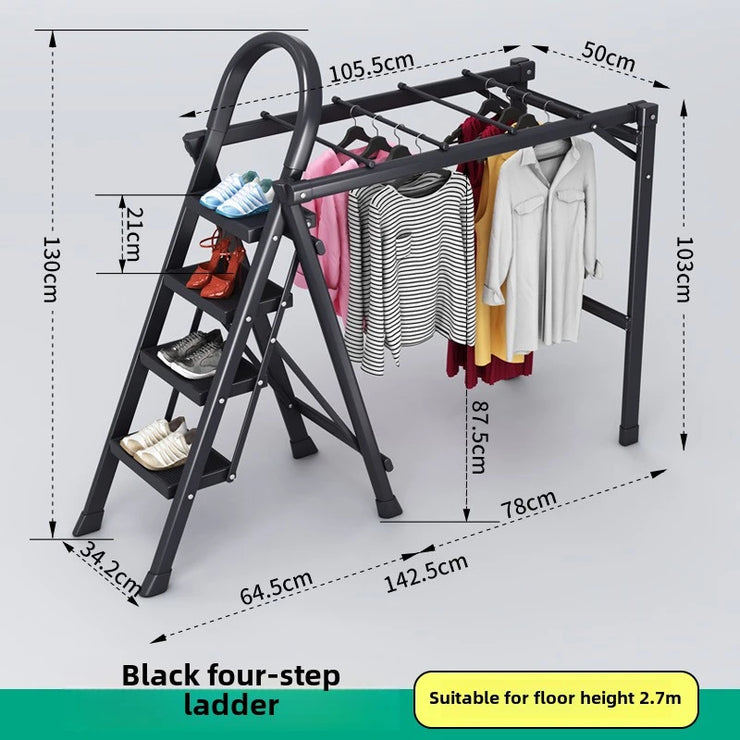 Multifunctional Folding Ladder – Space-Saving Herringbone Design, Dual-Purpose Clothes Rack for Home Use