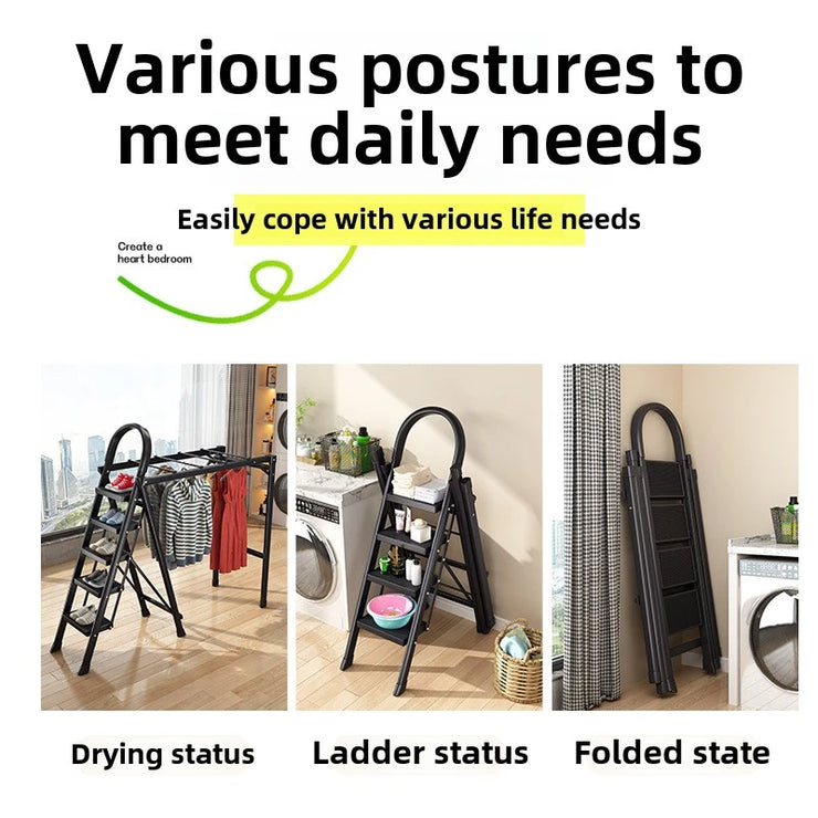 Multifunctional Folding Ladder – Space-Saving Herringbone Design, Dual-Purpose Clothes Rack for Home Use