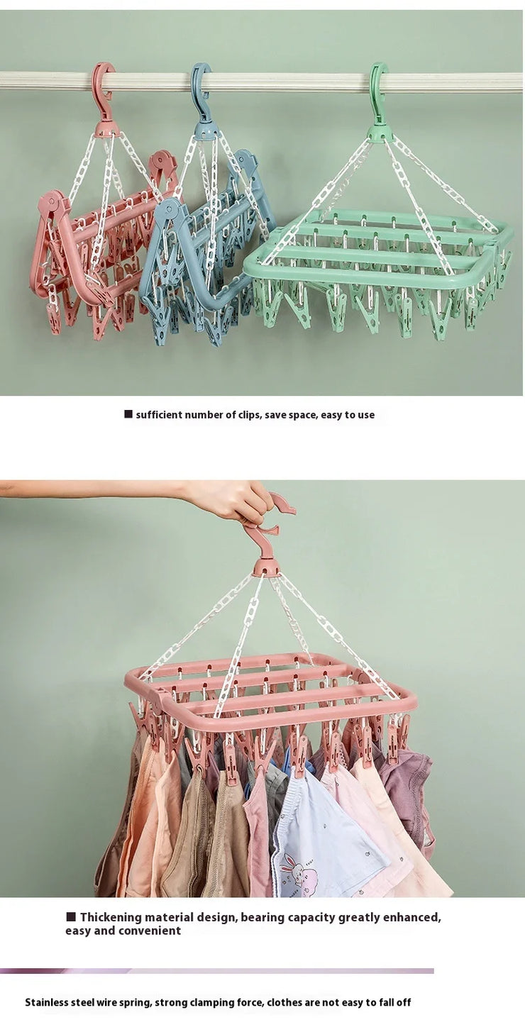32 Clips Clothes Drying Hanger PP Windproof Clothespin for Underwear Sock Household Foldable Multi Functional Laundry Racks