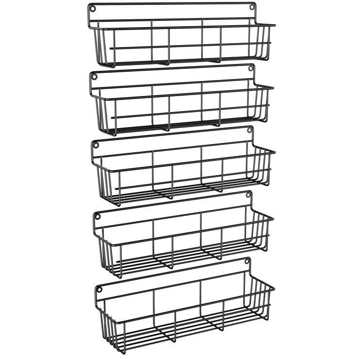 5pcs Wall Mounted Kitchen Shelves Black Metal Spice Storage Rack Hanging Pantry Seasoning Organizers Space Saving for Cabinet