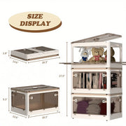 Storage Cabinet with Libs 3Packs Clear Doors Shelves Organizer Stackable Storage Bins Folding Storage Box Collapsible Bookshelf