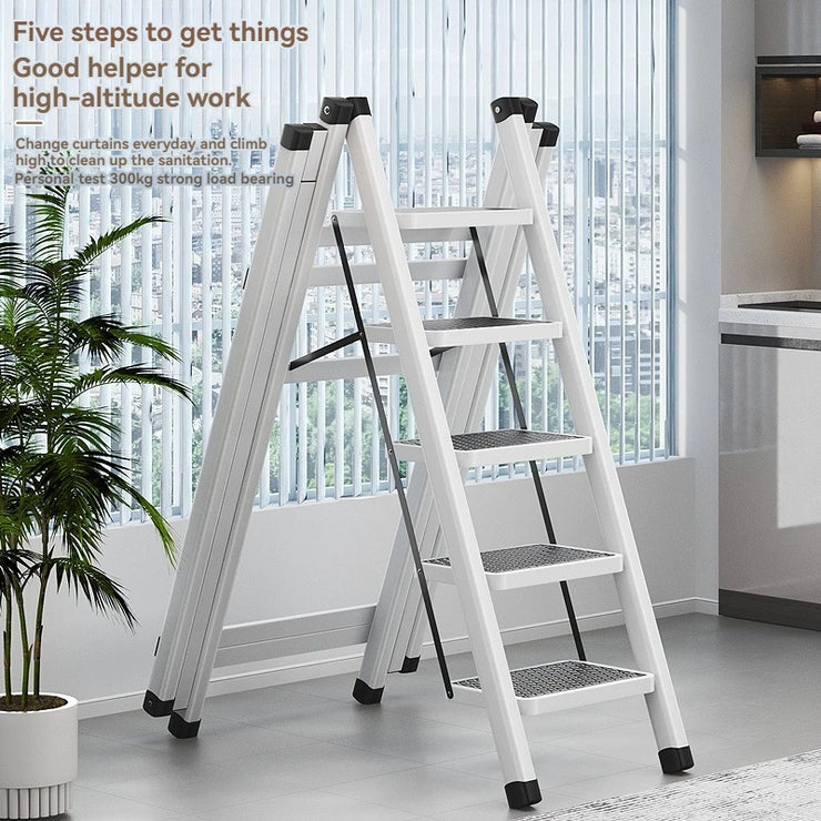 Multifunctional Folding Ladder with Retractable Clothes Rack – Zigzag Ladder for Home Use