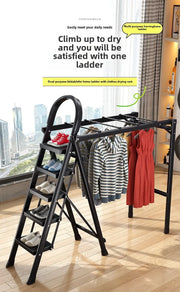 Multifunctional Folding Ladder – Space-Saving Herringbone Design, Dual-Purpose Clothes Rack for Home Use