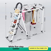 Multifunctional Folding Ladder – Space-Saving Herringbone Design, Dual-Purpose Clothes Rack for Home Use