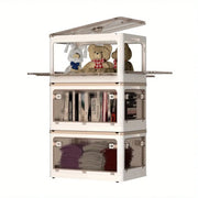 Storage Cabinet with Libs 3Packs Clear Doors Shelves Organizer Stackable Storage Bins Folding Storage Box Collapsible Bookshelf
