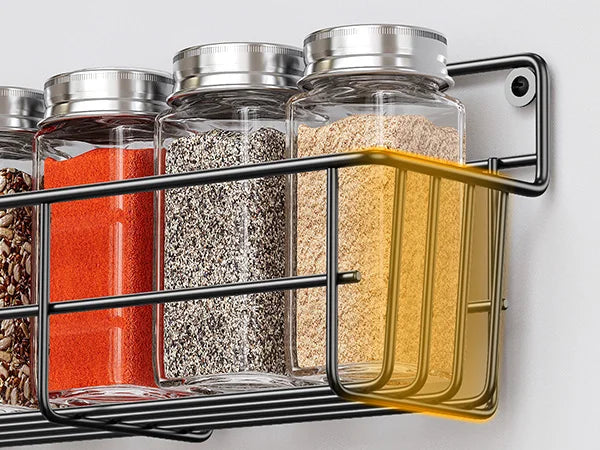 5PCS Adhesive Spices Storage Rack Black Iron Cabinet Organizer Wall Mounted Kitchen Shelves Household Multi-function Accessories