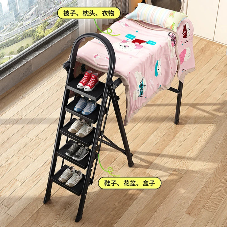 Multifunctional Folding Ladder – Space-Saving Herringbone Design, Dual-Purpose Clothes Rack for Home Use