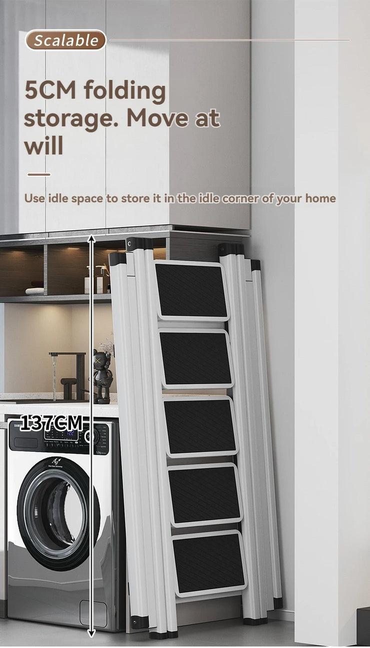 Multifunctional Folding Ladder with Retractable Clothes Rack – Zigzag Ladder for Home Use