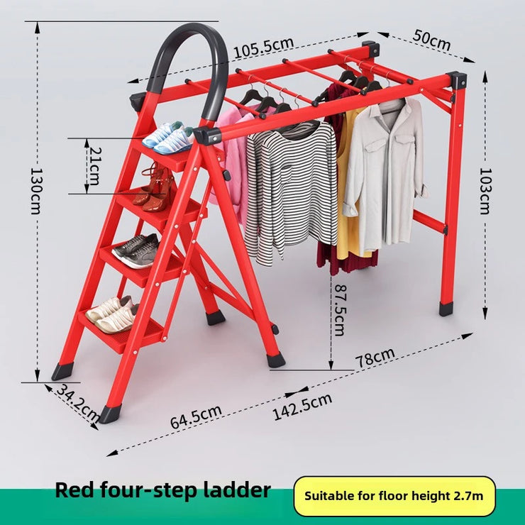 Multifunctional Folding Ladder – Space-Saving Herringbone Design, Dual-Purpose Clothes Rack for Home Use