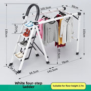 Multifunctional Folding Ladder – Space-Saving Herringbone Design, Dual-Purpose Clothes Rack for Home Use