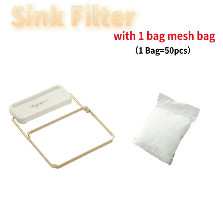 Kitchen Sink Filter Rack Foldable Sink Strainer Mesh Bag Stand Waste Garbage Net Shelf Anti-Clogging Disposable Garbage Mesh Bag